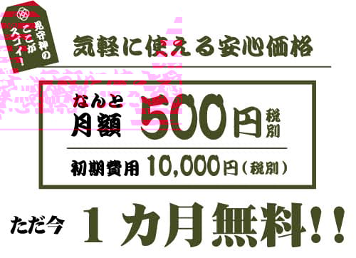 安心の月額500円。初期費用も1万円。（税別）
